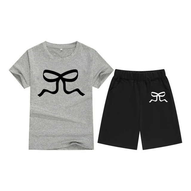 Afdoent Vêtements pour Fillettes T-Shirt à Manches Courtes avec Nœud Col Rond Confortable pour Enfants 3-4 Ans