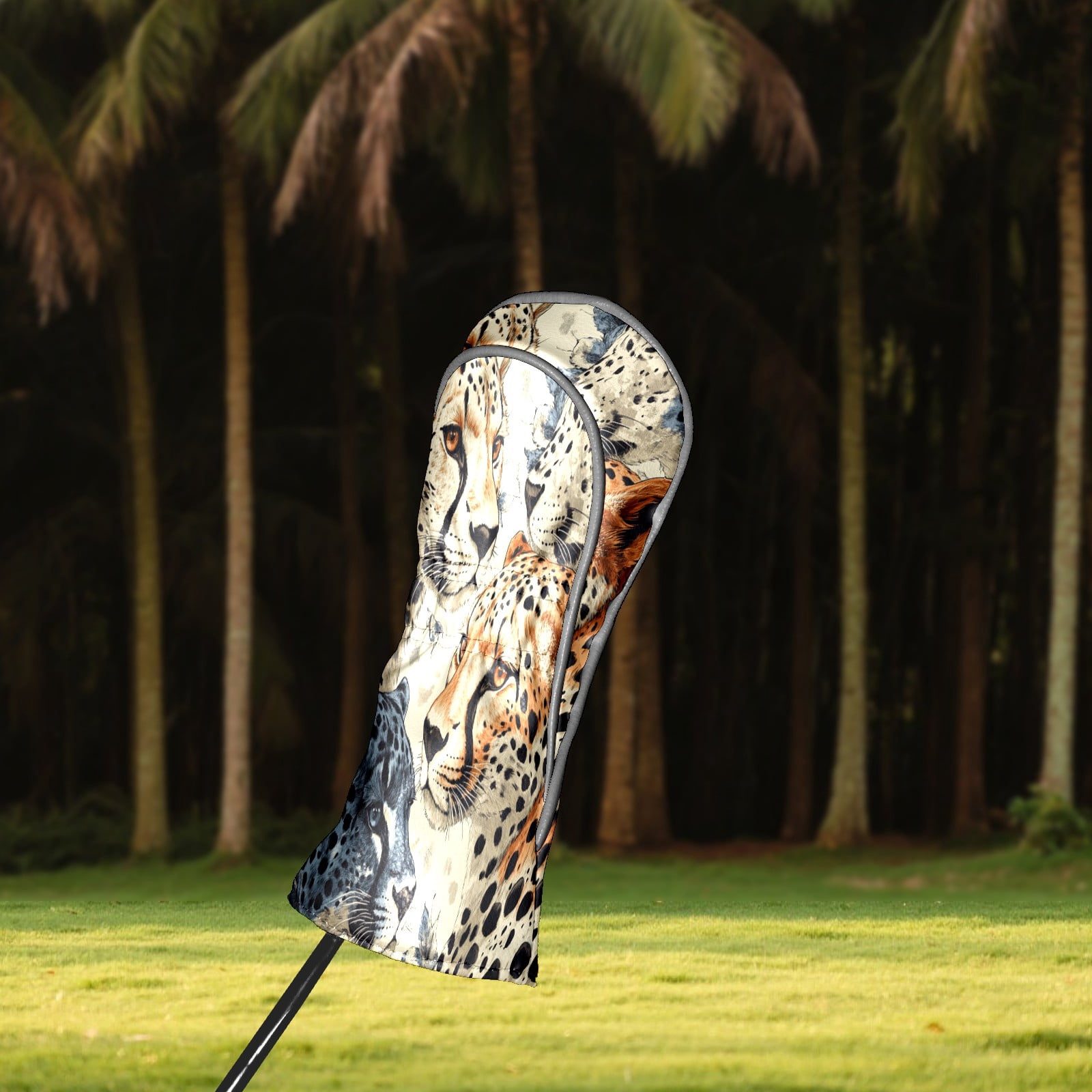 Golf Club Covers PU Leather Waterproof Head Covers for Fairway Woods Hybrids Leopard Face