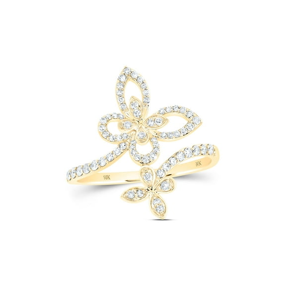 10kt Yellow Gold Womens Round Diamond Bypass Butterfly Ring 1/3 Cttw