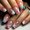 Colorfull Smudge, variant on Flower Press Nails Medium Square Nails False Nails Artificial Coffin Nails Glitter Design Stick Nails Full Cover Spring Nails Glossy Glue Nails for Women