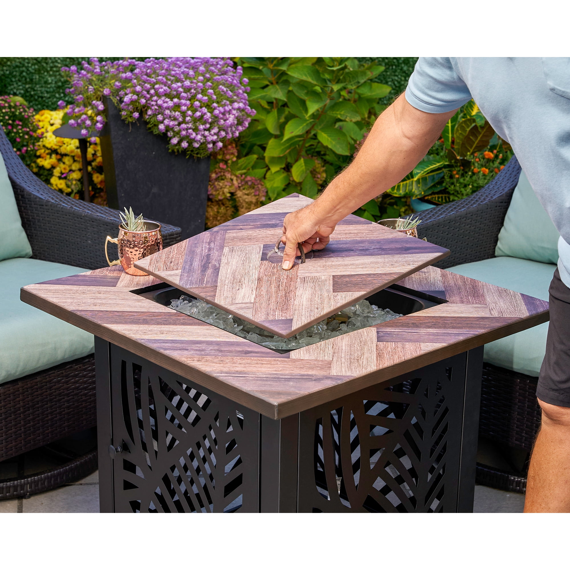 Endless Summer Darby 30" Square Outdoor UV Printed LP Gas Fire Pit​ Table