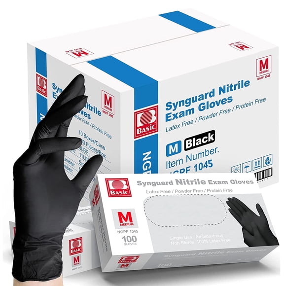 Guantes médicos Intco Basic negros de nitrilo de 5 mil, talla mediana