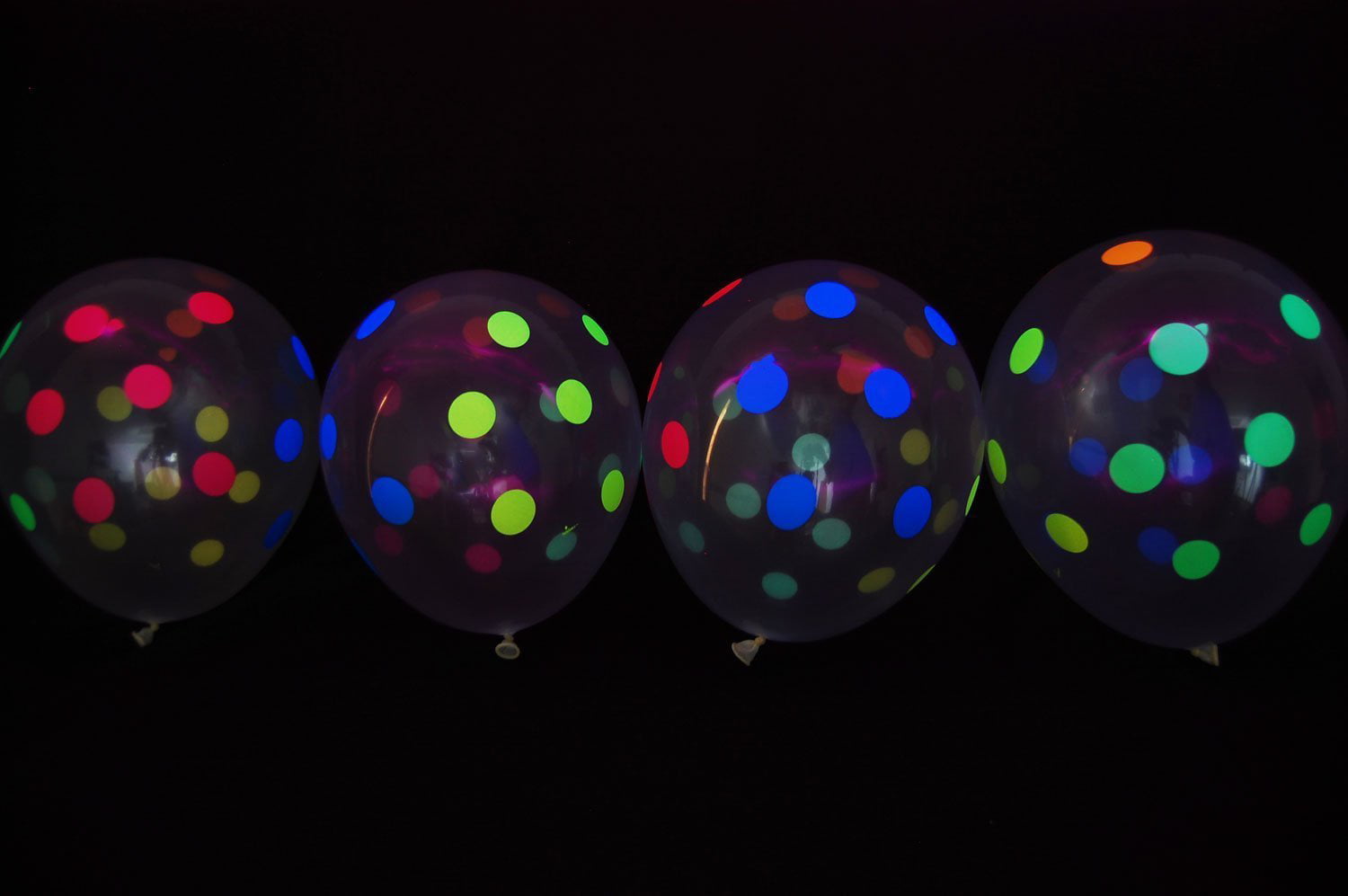 50 NEON UV Black Polka Dots 11" Glow Blacklight Reactive Party Latex Balloons