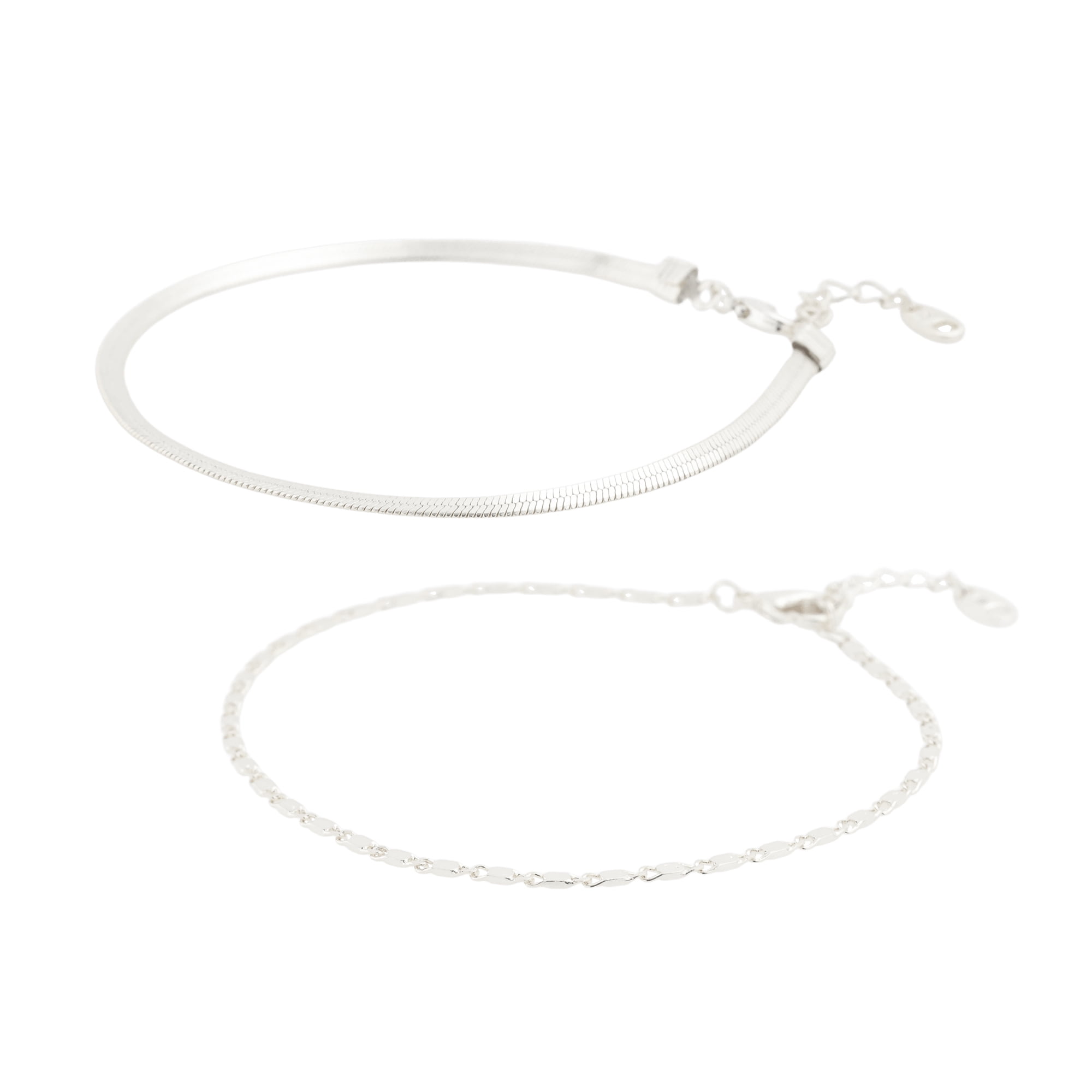Free Assembly Women's Demi Fine Silver Plated Herringbone Layered Bracelet Set, 2-Piece
