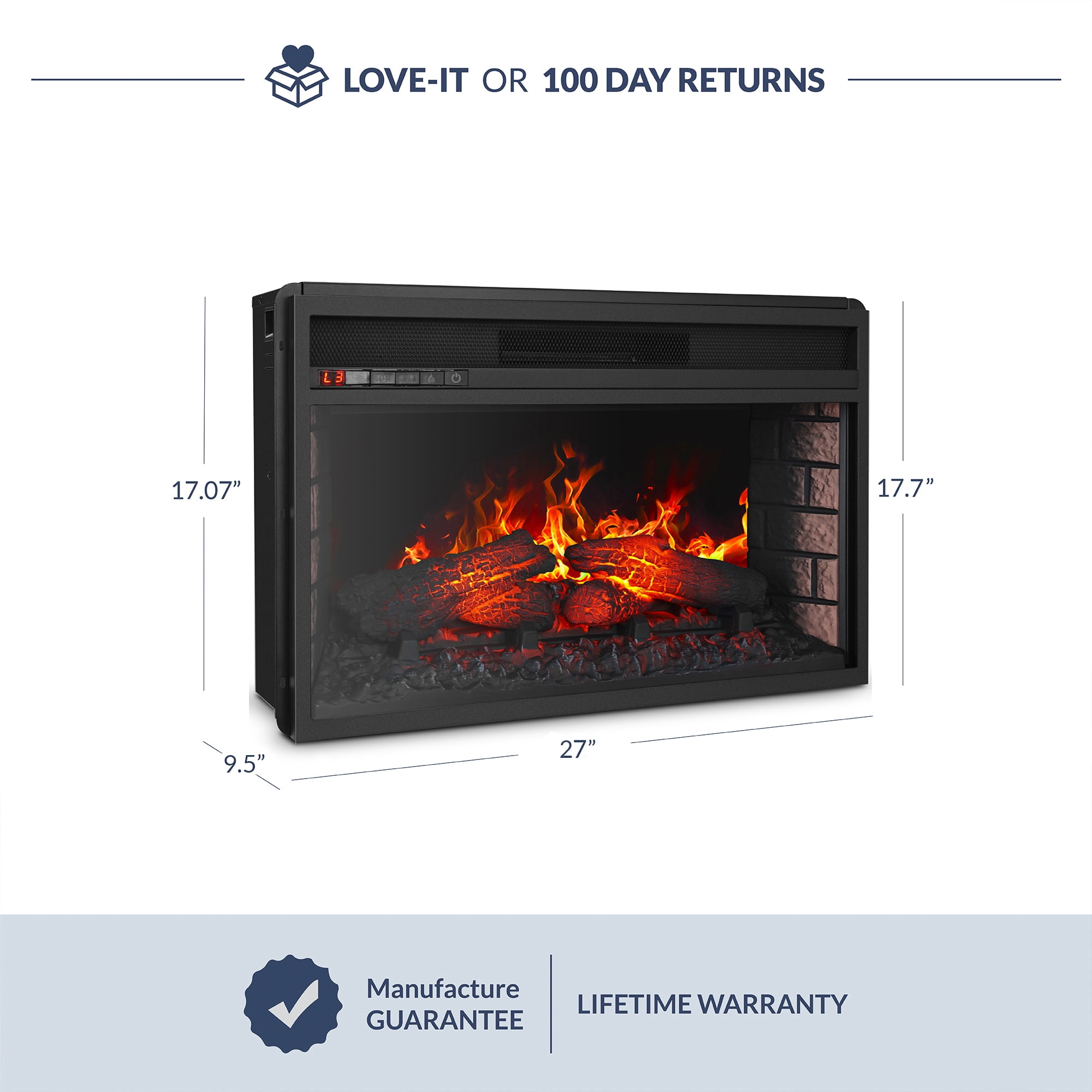BELLEZE 26'' Electric Fireplace Insert Heater with Log Hearth Flame and  Remote,1400W Black - Walmart.com