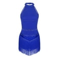 thumbnail image 3 of Alvivi Women's Rhinestones Tassel Fringe Bodysuit Leotard Ballroom Latin Tango Salsa Dance Dress Royal Blue M, 3 of 7