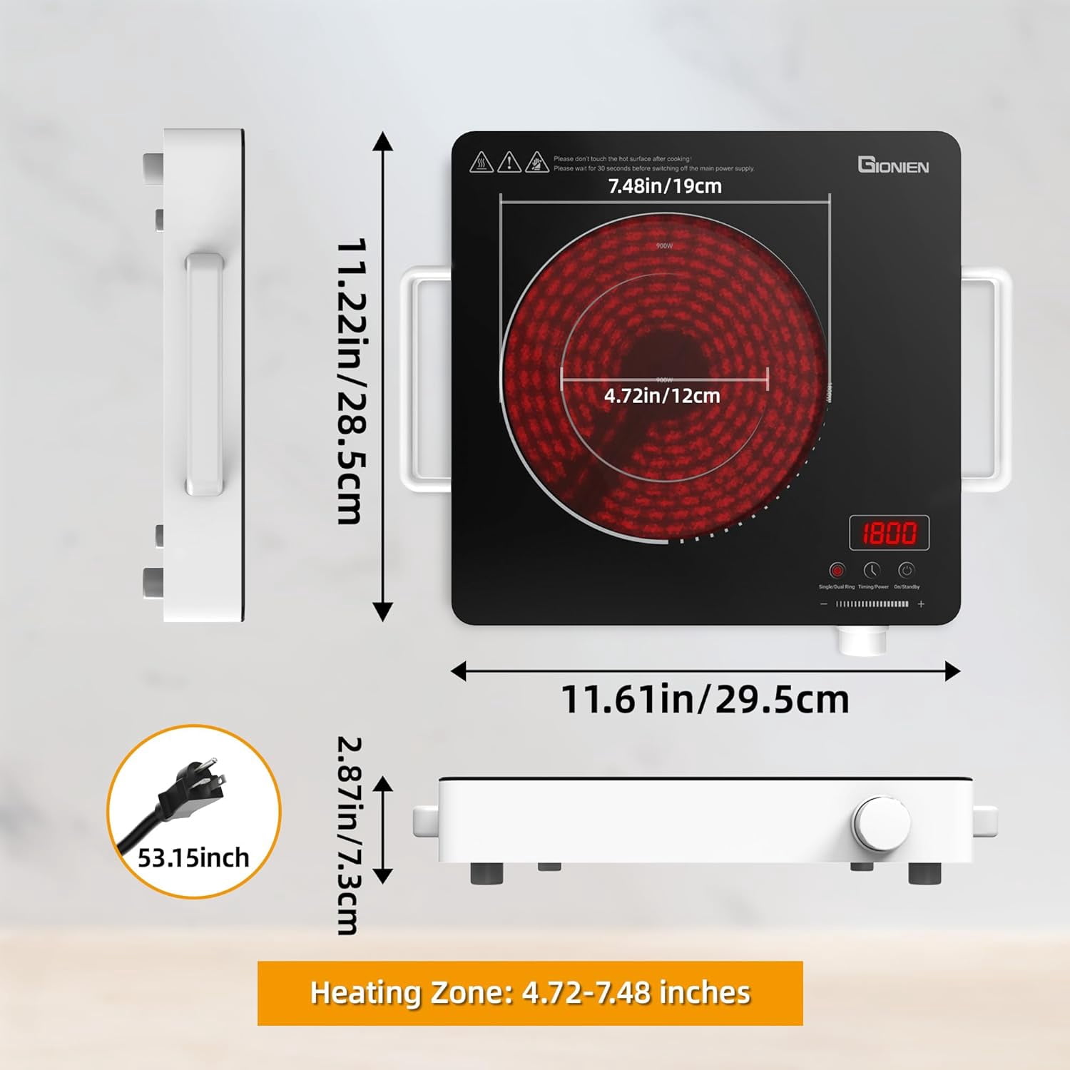 110V Portable Electric Cooktop with 3 Heat Modes, 3-Hour Timer & Safety Lock