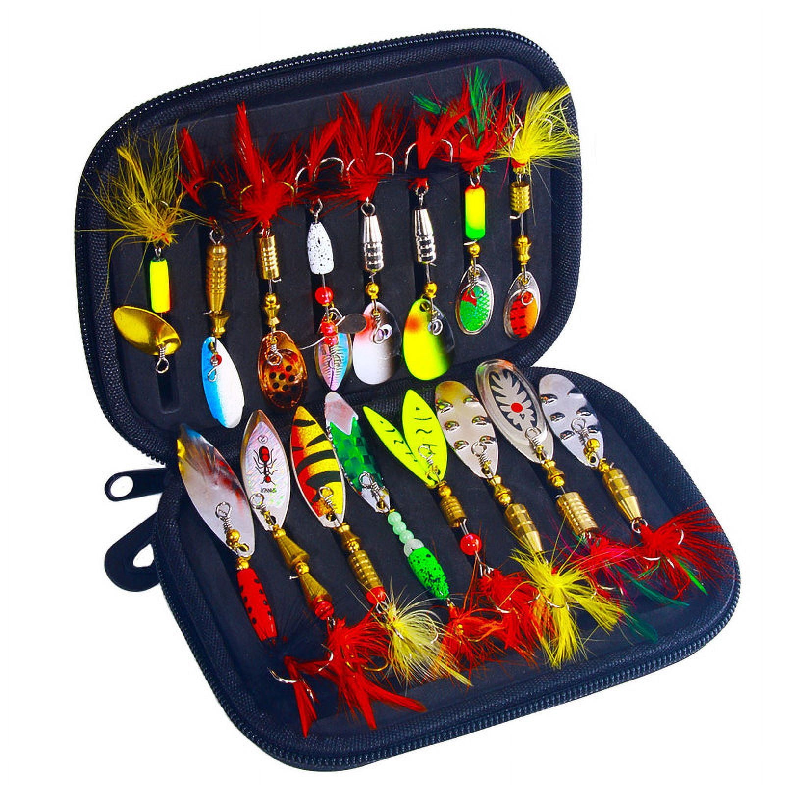 Panliya is beautiful  16PCS rotate Spinnerbait Metal Spoon Spinner Fishing Lure Hard Bait With Feather Treble Hooks with Bag Spinnerbait Tackle