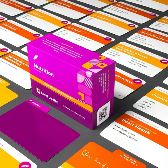 Level UP RN Nutrition LPN RN Review Flash Cards-Essential for Nursing School (82 Cards)