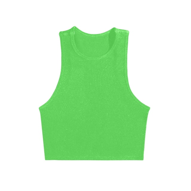 Penkiiy Women's Ribbed Knit Sleeveless Round Neck Slim Fitted Basic Crop Tank Top S Yellow