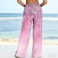 thumbnail image 5 of MYAOYI Women's Casual Sparkle Star Pants, Smocked High Waist Wide Leg Trousers with Pockets, 5 of 7