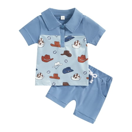 

Musuos Western Baby Boy Gentlemen Suit Button Down T-Shirt Tops Elastic Shorts Pants
