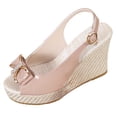 thumbnail image 6 of Rokment Bridal Glitter Rhinestones Bow Platform Wedge Dressy Sandals for Women Elegant Casual Leather Peep Toe Bowknot Espadrilles Chunky High Heel Wedding Slingback Dress Summer Shoes Pink Size 6.5, 6 of 7