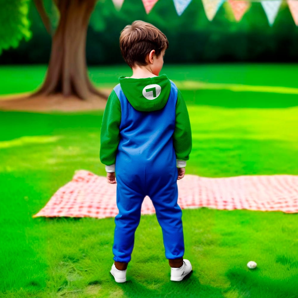 Nintendo Super Mario Brothers Boys Long Sleeve Onesie Zip Coverall with Hoodie Mario & Luigi Cosplay Zip Up Onesie (Size 4-16)