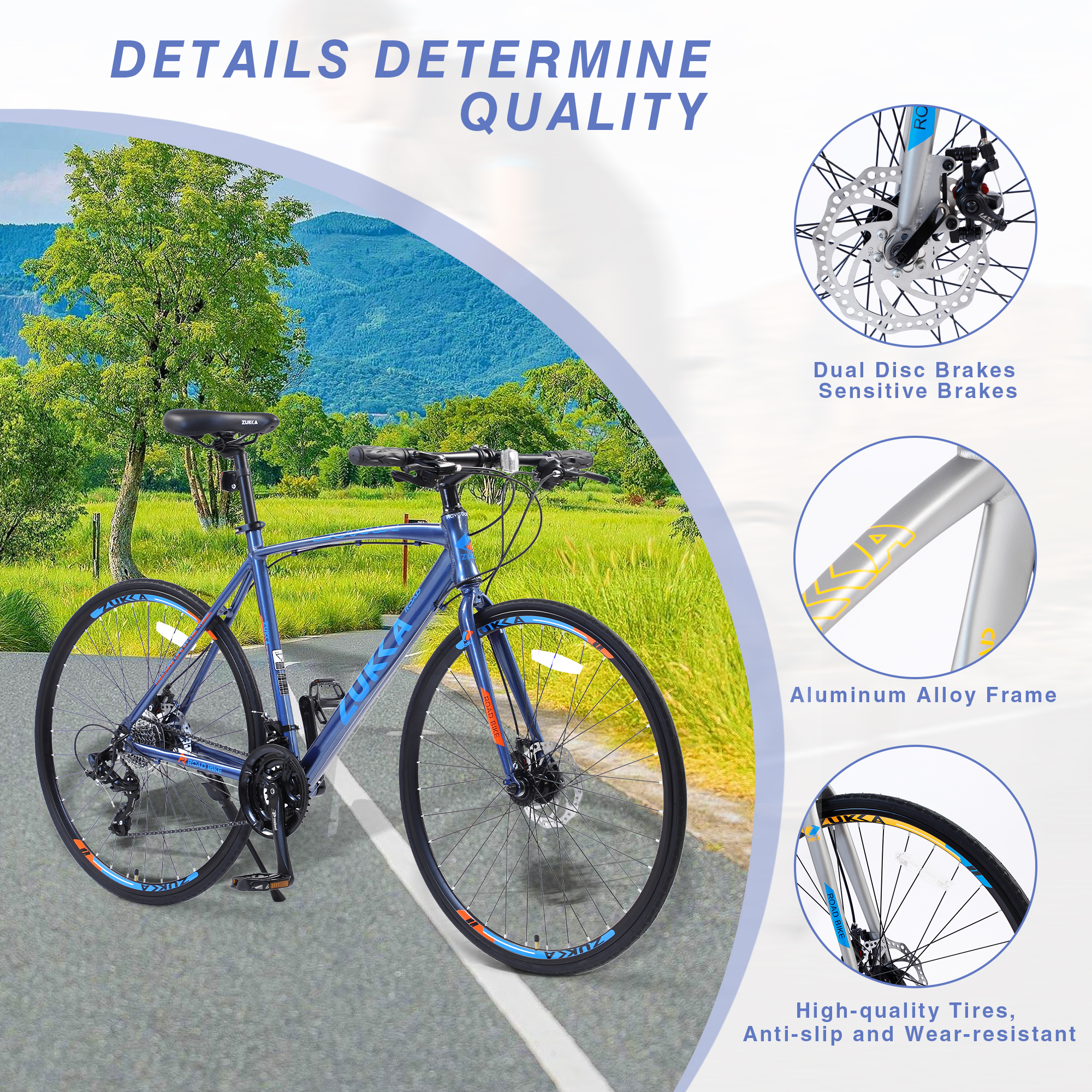 24 Speed Road Bike for Men Women, 700C Aluminum Flat Bar Road Bike with Disc Brakes, Blue - image 3 of 6