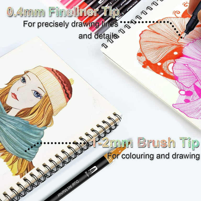 OBOSOE Dual Tip Brush Pens- EuroElement Art Supplies Colouring Pens Set of 48coloured Pens, Felt Tip Pens- Art Pens for Kids and Adult Colouring Books