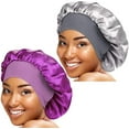 thumbnail image 1 of Gorro de dormir KPLFUBK con banda elástica ancha de satén, suave y cómodo para cabello negro de mujer (paquete de 2), 1 of 4