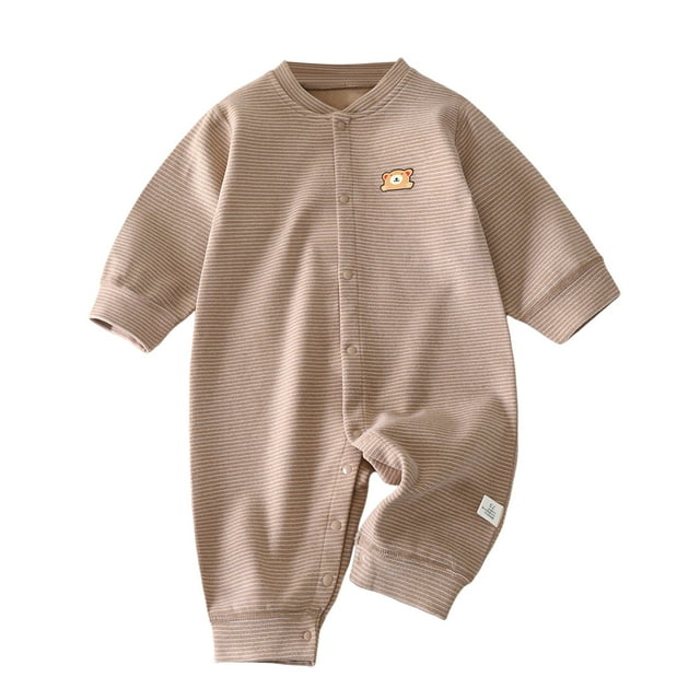 HNMKIU Unisexe Garçons Doux à Manches Longues Justaucorps Barboteuse Combinaison Confortable Col Rond Tenue pour Intérieur Printemps Automne Tenue Classique de Tous les Jours Fermeture à Boutons-Pression Design Kaki, 3-6 Mois