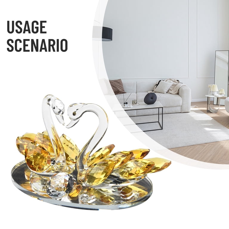 Glass Swan Figurine With Gold-Plated Neck – Clear Crystal Decor For Home & Gifts