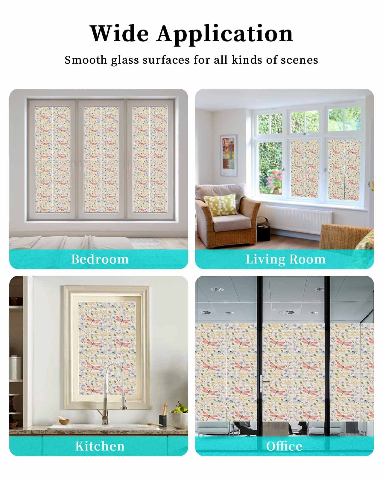 Window Privacy Film Red Dragonfly Stained Glass Window Film Decorative Sun Block Window Cover Spring Botanical Pastoral Flowers Window Clings Static Adhesive Sticker for Bathroom 17.7"x78.7"