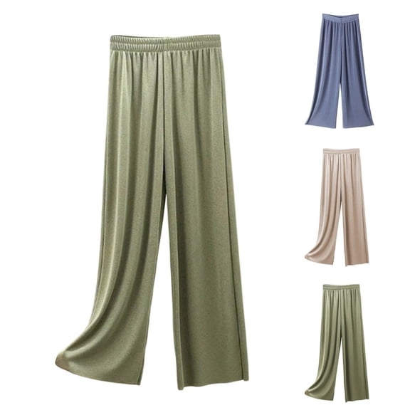 VBVC Women's Elastic Waist Wide Leg Pants , Ladies' Soft Flowy Casual Lounge Trousers , Lightweight Drape Pants For Women, Beige , Free Size