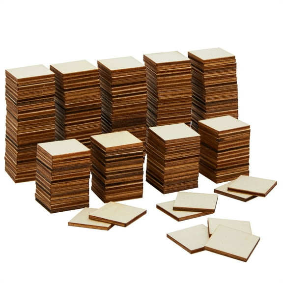 Wood Squares with Straight Corners for Crafts (0.95x0.95 Inch, 200 Pack)