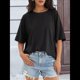 thumbnail image 5 of Camisetas de Gran Tamaño para Mujer, Corte Holgado, Cuello Redondo, Corta, Blusa Informal de Verano, Camiseta Básica Y2K para Playa Negro S, 5 of 8