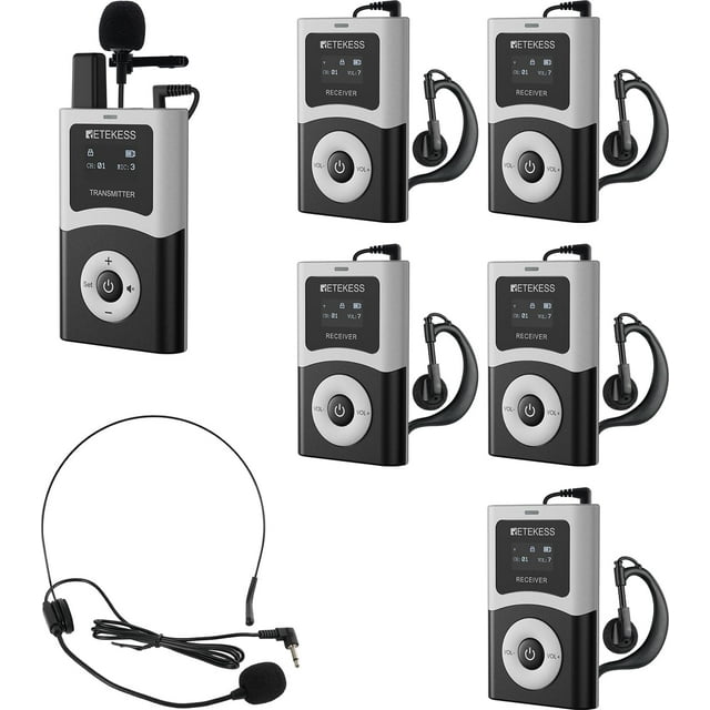 Sistema de audio inalámbrico para guías turísticos Retekess T130U con 1 transmisor y 5 receptores