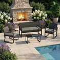 thumbnail image 4 of Muebles de jardín para exteriores todo clima, sillas mecedoras de ratán PE con cojines, juego de conversación de 4 piezas con mesa de centro y banco, ideal para patio trasero, porche o terraza, 4 of 8