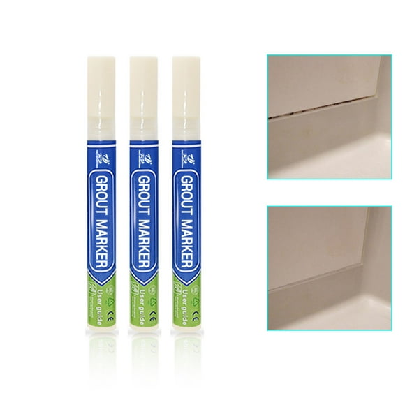 3-Pack Beige Grout Marker Pen - 3.0mm Nib, Water-Based Permanent Ink, 142x15mm Size - Restores & Renews Dingy Stained Grout in Minutes, OPP Bag Packing