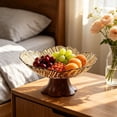 thumbnail image 5 of Faux Wood Grain Pedestal Serving Bowl, Clear Petal Shape Plastic, Vintage Style Fruit, Candy and Snack Bowl With Raised Base for Table or Home Kitchen, 5 of 6