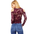 thumbnail image 3 of Ambiance Women's Juniors Long Sleeve Lacey Crop Top (Wine, Medium), 3 of 3