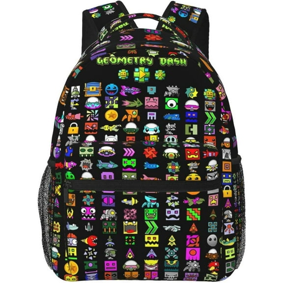 Geometry Dash Backpack Laptop Daypack Leisure Travel Backpack 15.7 inch Adjustable Shoulder Strap Hiking Knapsack