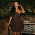thumbnail image 5 of Women's Diagonal Collar One-Shoulder Sleeveless Ruffled A-Line Mini Dress, Irregular, Pleated, Solid Color, 5 of 21