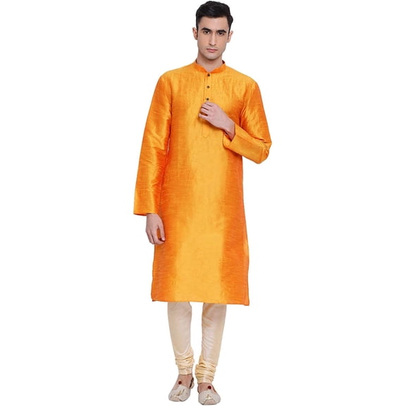 Royal Kurta Men's Art Silk Kurta Pyjama (38, Yellow)