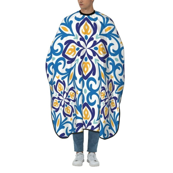 ZICANCN Hair Cutting Cape for Adults, Blue Floral Motif Tribal Cape Salon Barber Cape for Hair Stylist Shampoo Capes Waterproof, 55x66 Inches