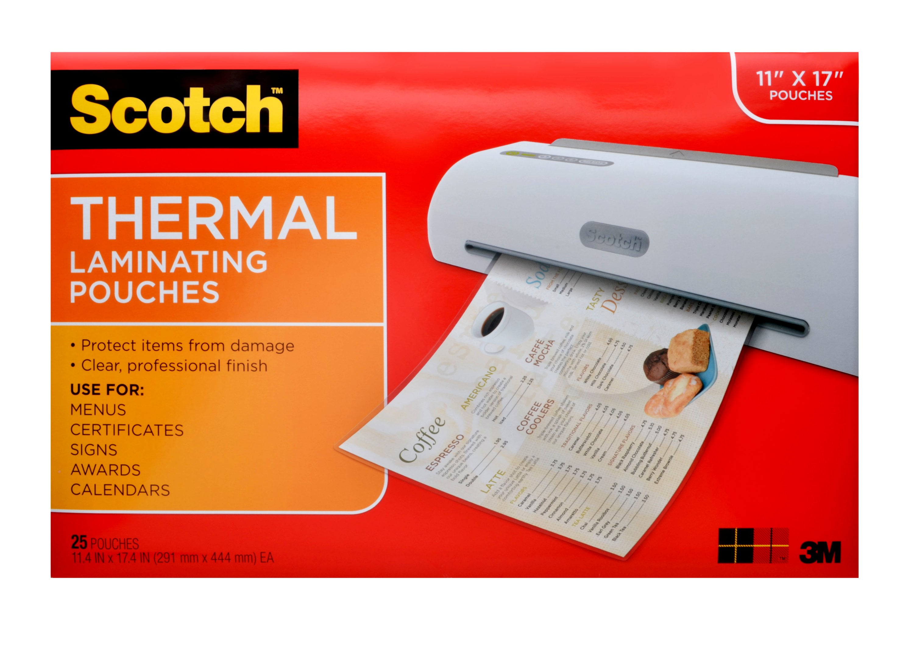 Scotch Thermal Laminating Pouches, 25 Count, 11in x 17in, 3 mil Thick