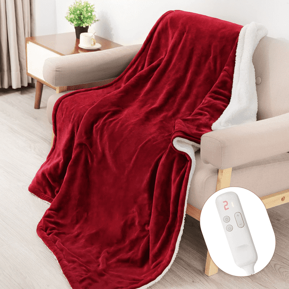 Gasky 50'' x 60'' Electric Blanket, Flannel Heated Throw with 6 Heating Levels and 5 Hours Auto off, Fast Heating, Machine Washable for Home Office Use, Red White