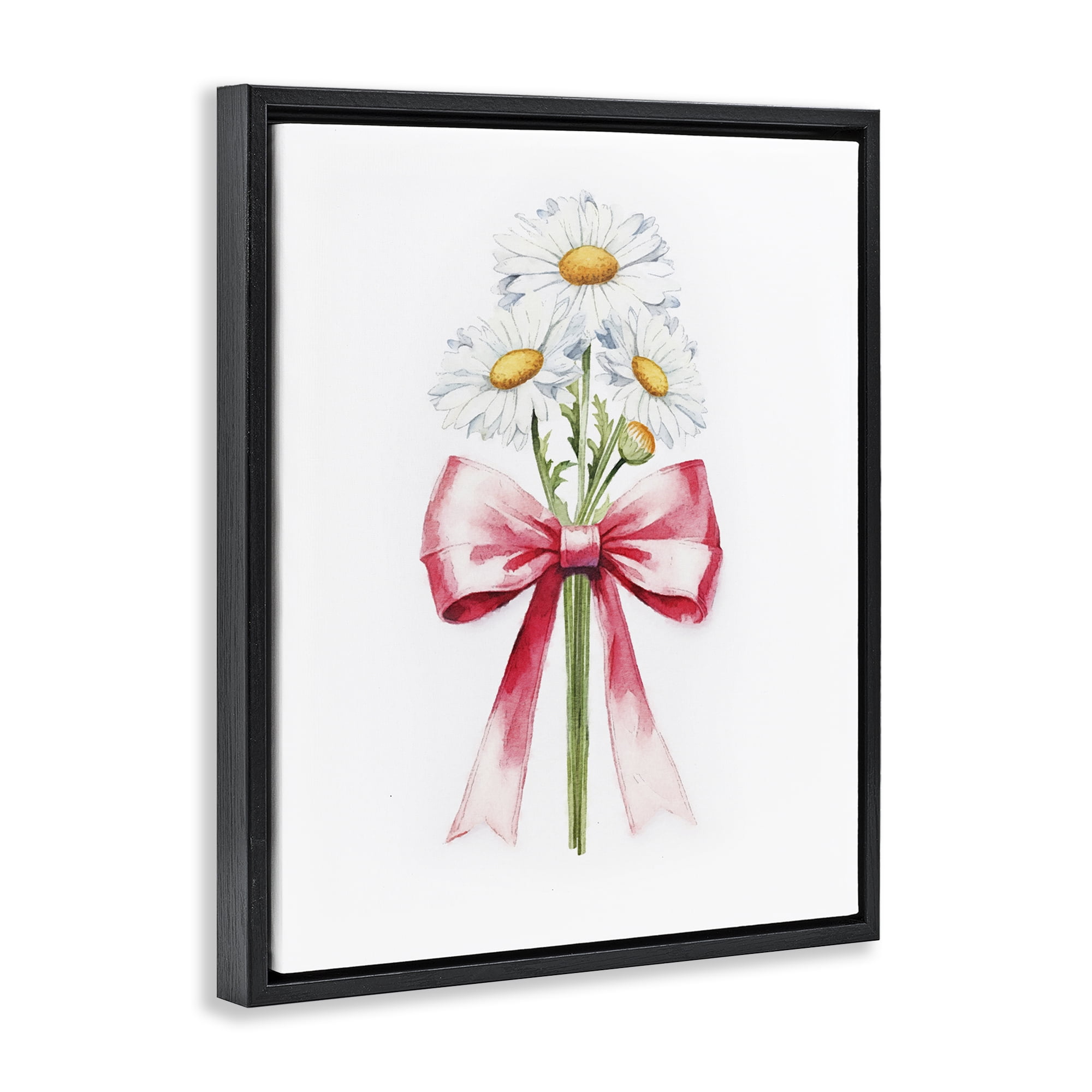 Stupell Industries Daisy Swathed Ribbon Plants & Flowers Painting Black Floater Framed Canvas Art Print Wall Art, 17 x 21