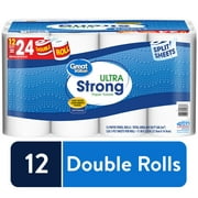 Angle View: Great Value Ultra Strong Paper Towels, Split Sheets, 12 Double Rolls