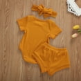 thumbnail image 5 of Ensemble de Trois Pièces pour Enfants de Couleur Unie Col Rond Manches Courtes Romper + Pantalon + Bandeau (Rose/blanc/vert/café), 5 of 5