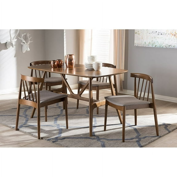 Baxton Studio Wyatt Mid-Century Modern Walnut Wood 5-Piece Dining Set