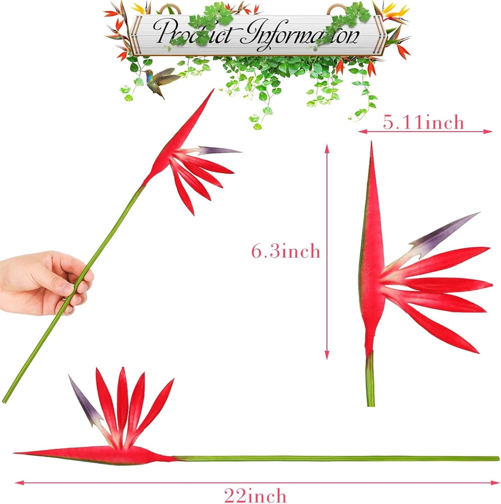 NOGIS Artificial Flowers 10 Pcs Bird of Paradise 22.4" Permanent Flower,Strelitzia Tropical Imitation Plant Flower Bouquets for Office Home Party Decorations,Arrangement Potted Plants (Red)