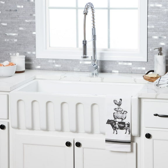 30 Inch Fluted Fireclay Reversible Apron Farmhouse Sink