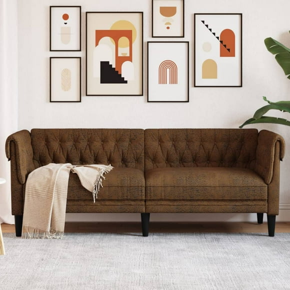 vidaXL Chesterfield Sofa 3-Seater Brown Fabric