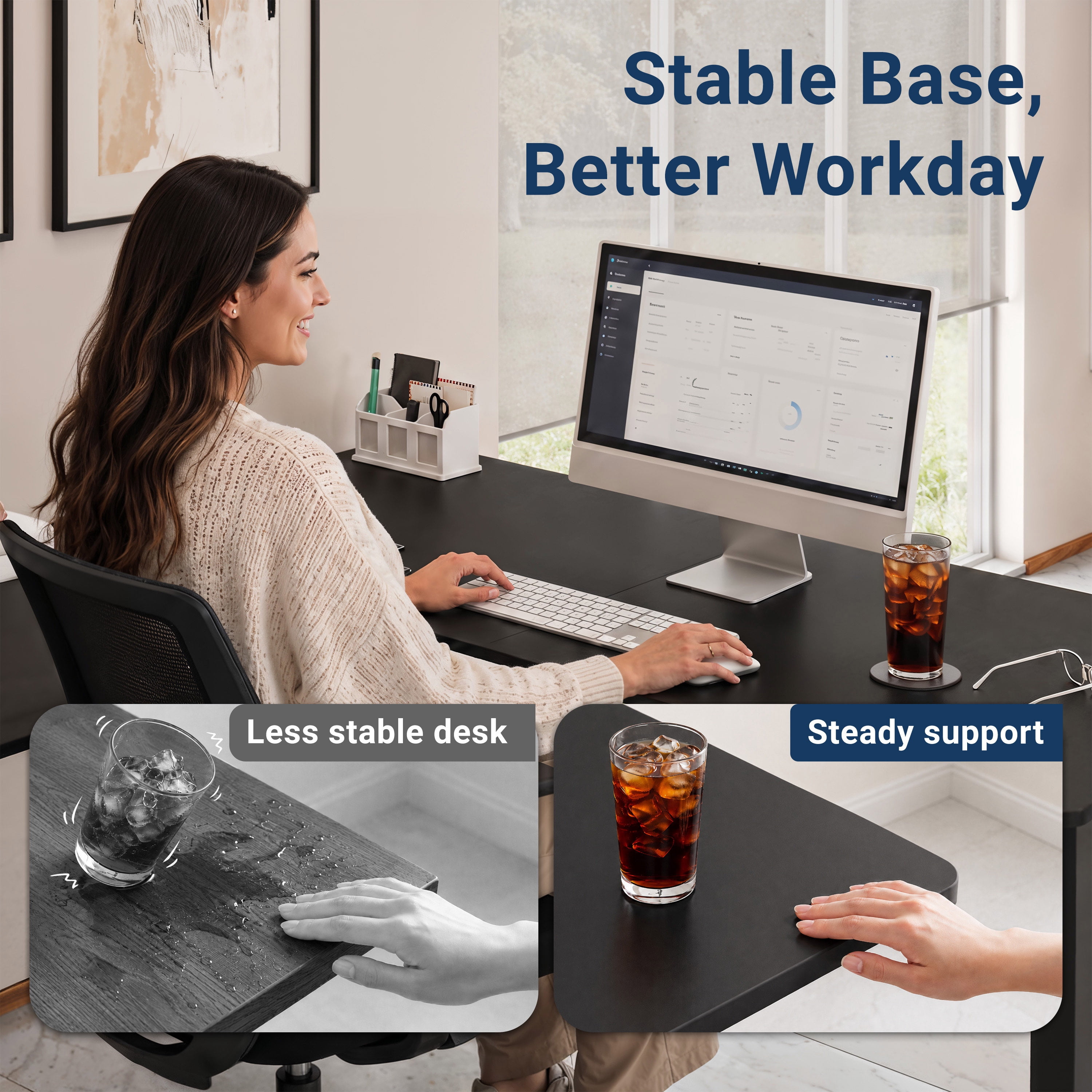 63" W L-Shaped Electric Standing Desk with Spacious Desktop, 3 Memory Height Presets and 2 Accessory Hooks, Black
