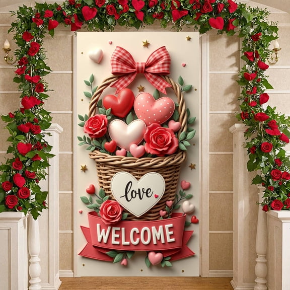 Heart-shaped Love Banner Red Pink Valentine Display Romantic  Love Lettering Heart Backdrop for Valentine's Day Romantic Party Wedding Decoration