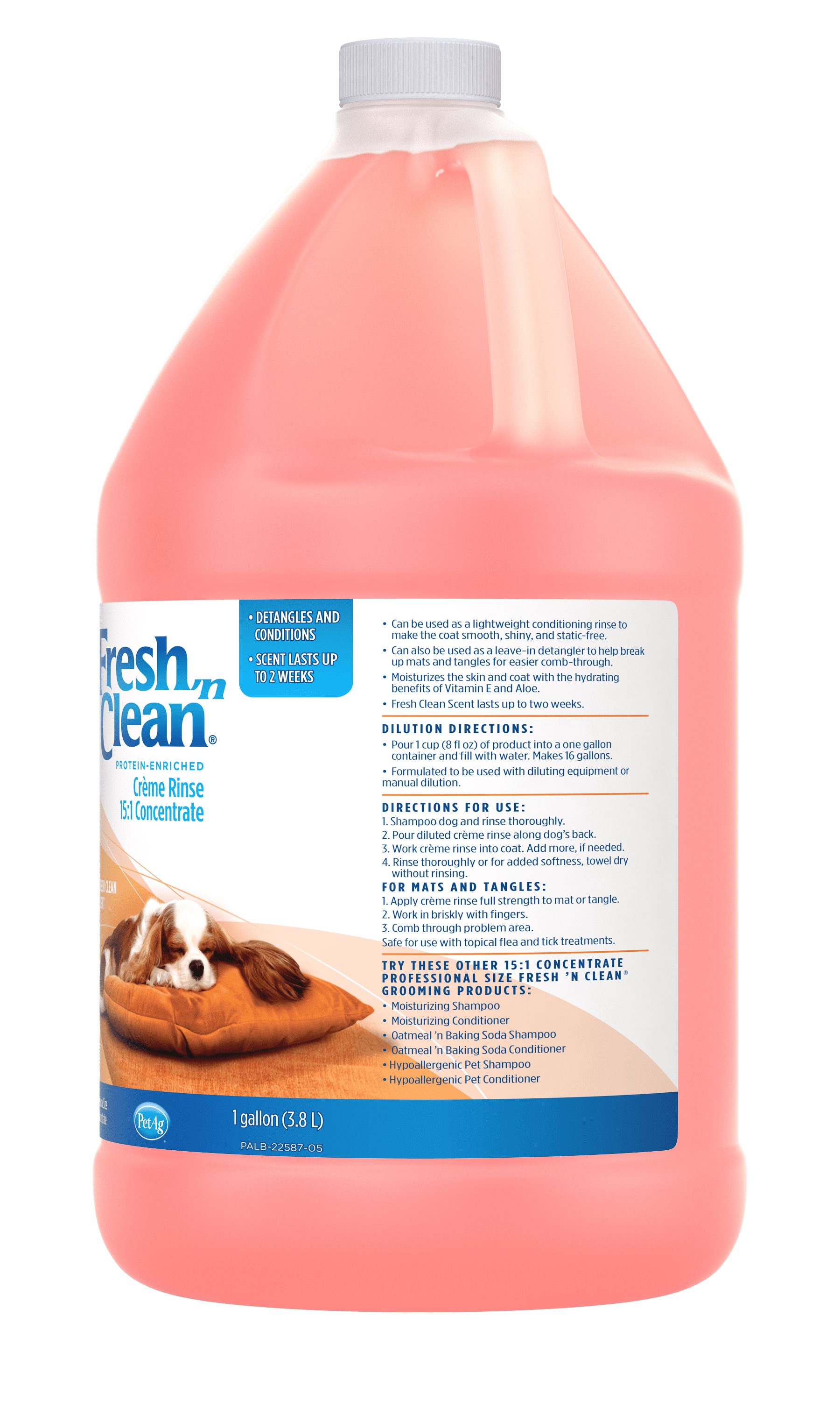 PetAg Fresh ’n Clean Scented Creme Rinse – 1 Gallon Concentrate (15:1), Vitamin E & Aloe, Classic Scent