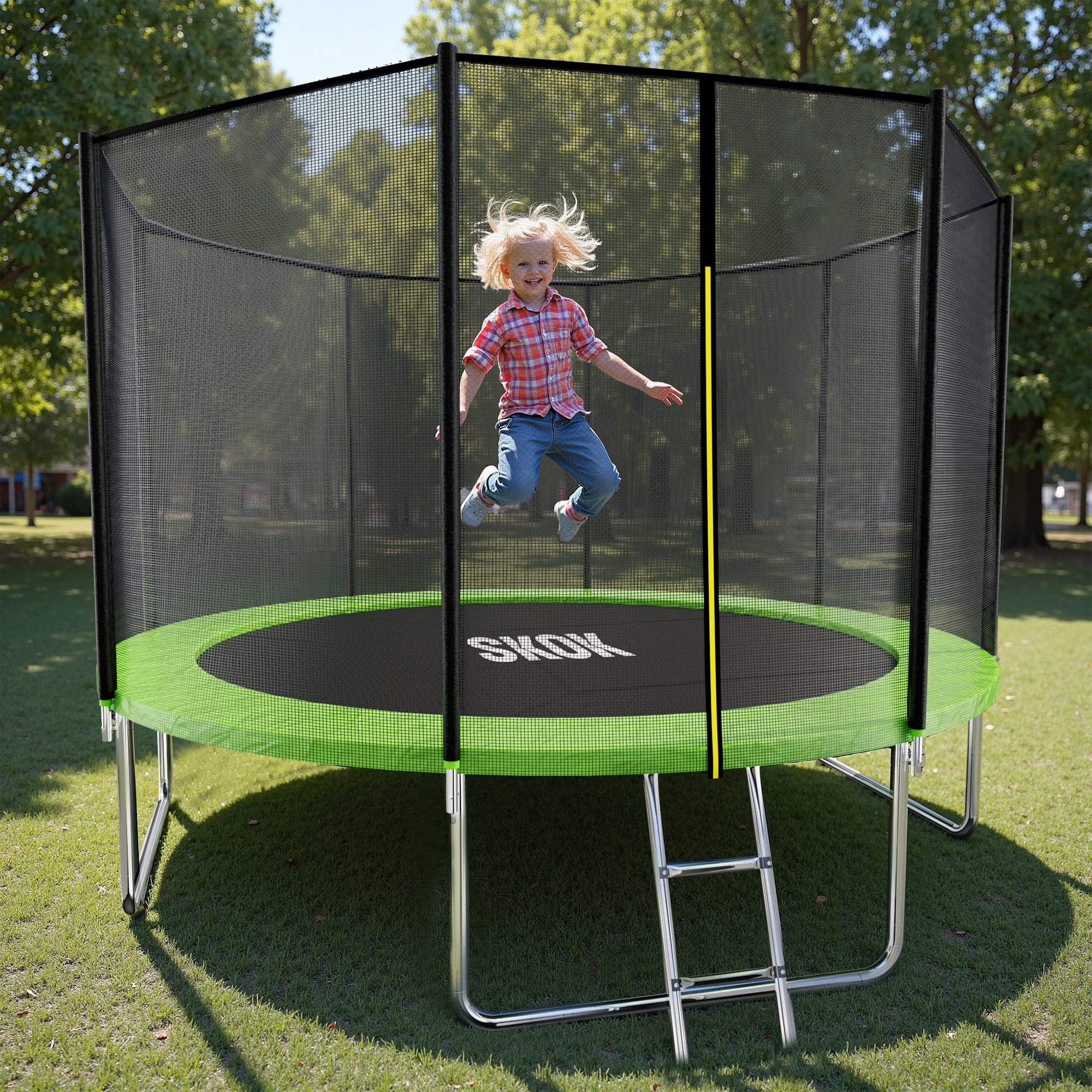 SKOK 12FT Trampoline for Adults & Kids with Safety Net & Heavy Duty Frame Green