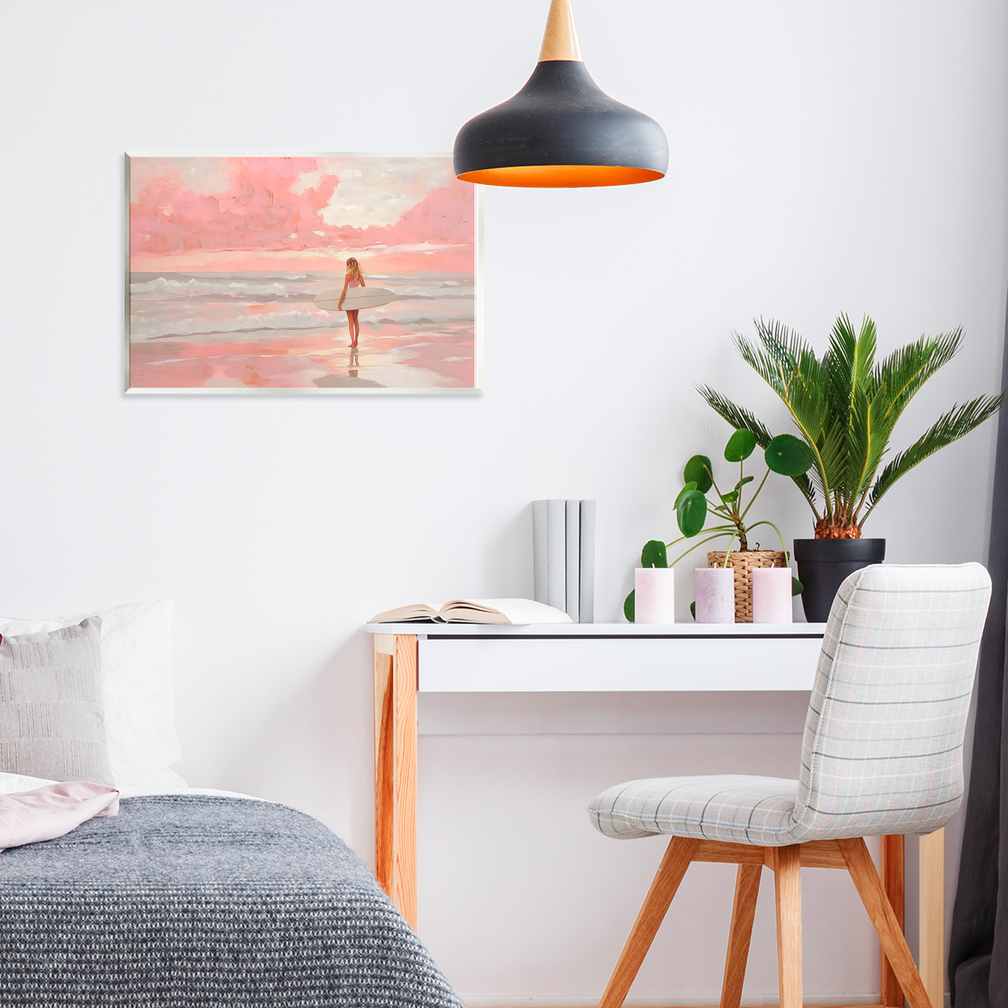 Pink Sky Surfer Wall Plaque Art, design by LSR Design Studio